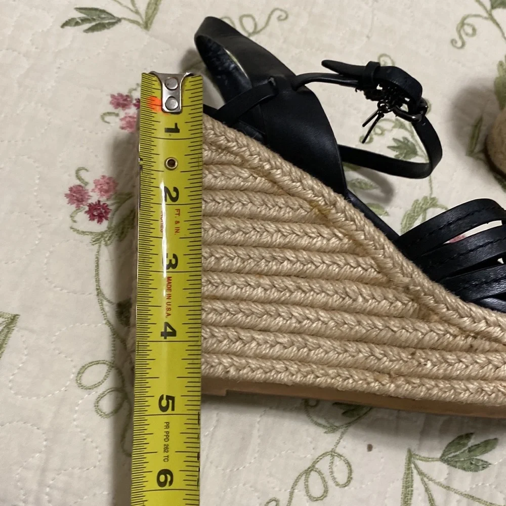 Coach Dottie Black Wedge Espadrille Charms Semi Matte Calf Sz 8 Summer Coquette